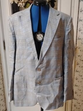 Tailorbyrd Gray Blazer with Light Blue Windowpane